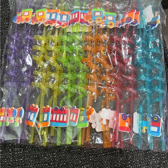Other - 24 Pack Colorful Train-Themed Spiral Straws
